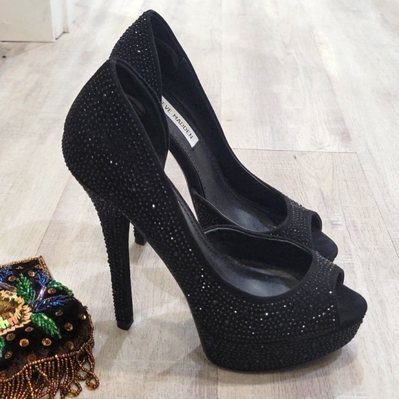 Steve Madden Shoes - Steve Madden crystal rhinestones Peep Toe heels.